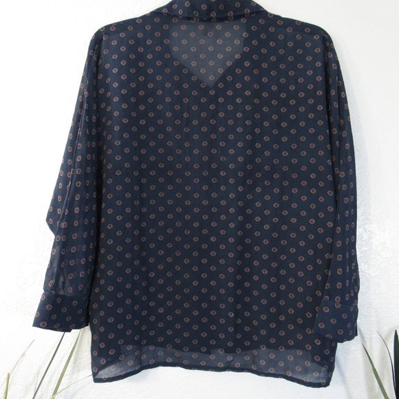 Womens Top Sz M Semi Sheer Button Front 3/4 Sleeve - Picture 7 of 11